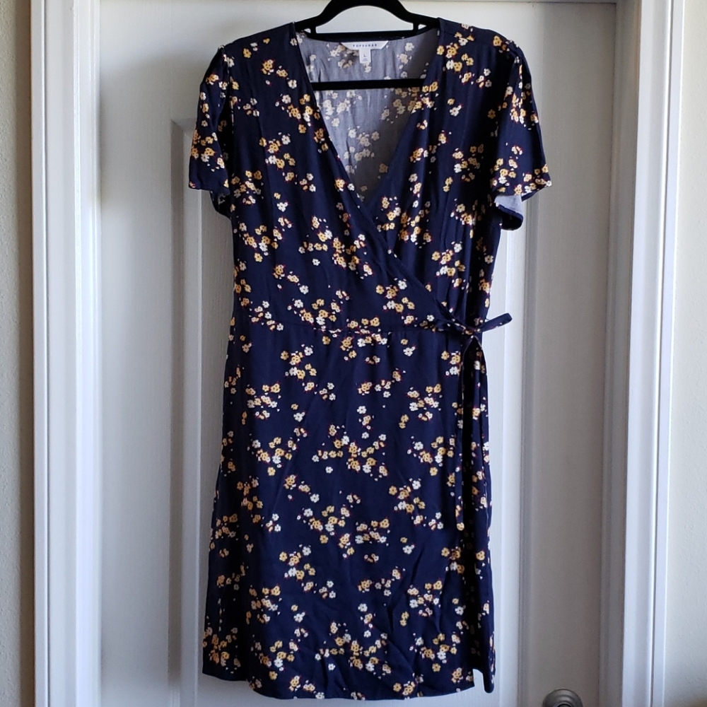 Popsugar Navy Floral Faux Wrap Dress Size L